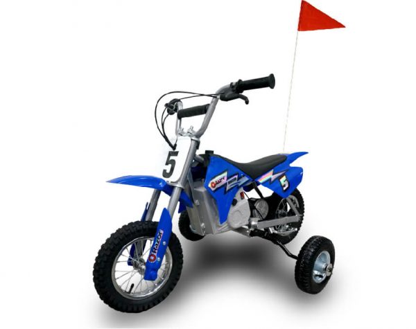 Training Wheels & Safety Flag for Razor MX, SX, RSF, 125,350, 400, 500, 650 and Indian eFTR jr., Electric Motorcycles.