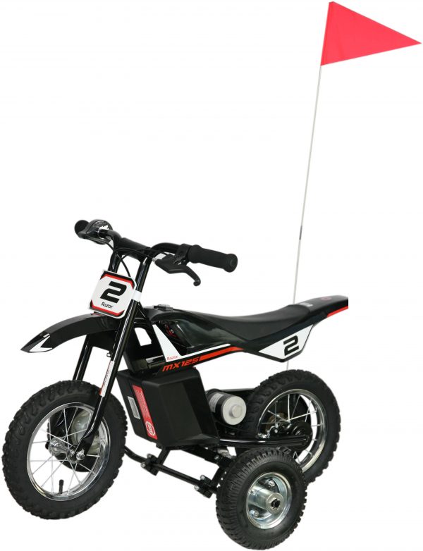 Training Wheels & Safety Flag for Razor MX, SX, RSF, 125,350, 400, 500, 650 and Indian eFTR jr., Electric Motorcycles.