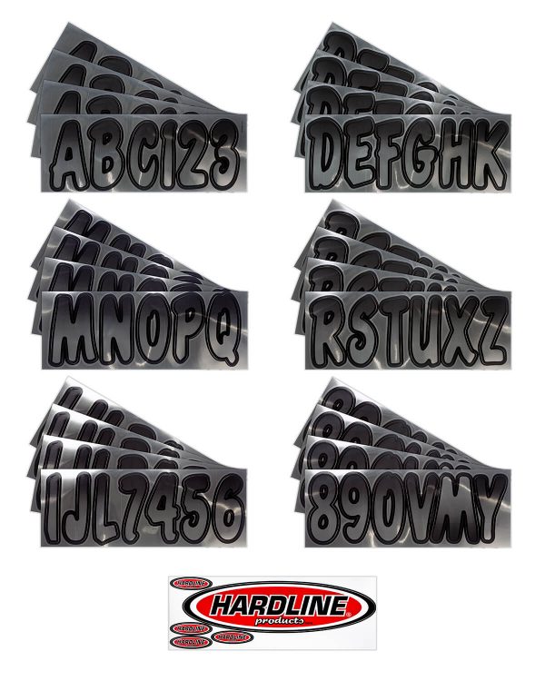 Boat Lettering chrome/black 3″ registration kit