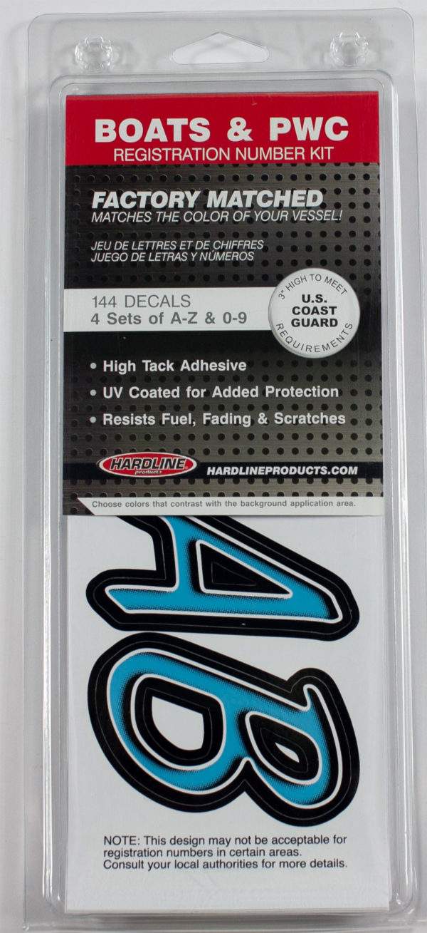 Boat Lettering Cyan/Black 3″ Registration Kit