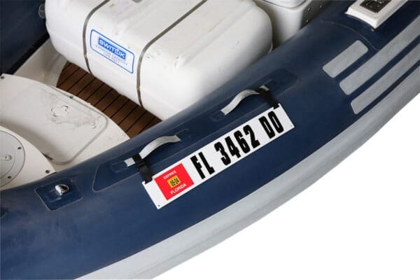 Registration Sticker Plate for Inflatable Dinghy, Boat or Tender with Velcro Straps w/ Registration Letters & Numbers Applied