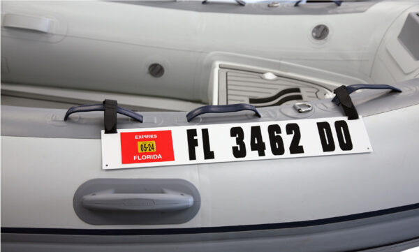 Registration Sticker Plate for Inflatable Dinghy, Boat or Tender with Velcro Straps w/ Registration Letters & Numbers Applied