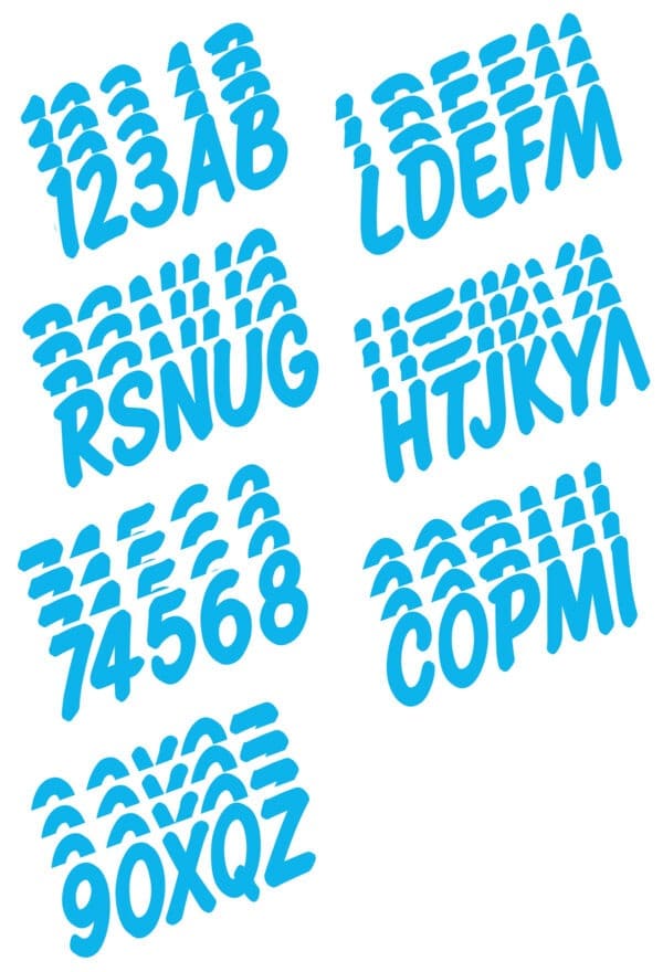 Boat Lettering Cyan Blue Solid 3" Registration Kit
