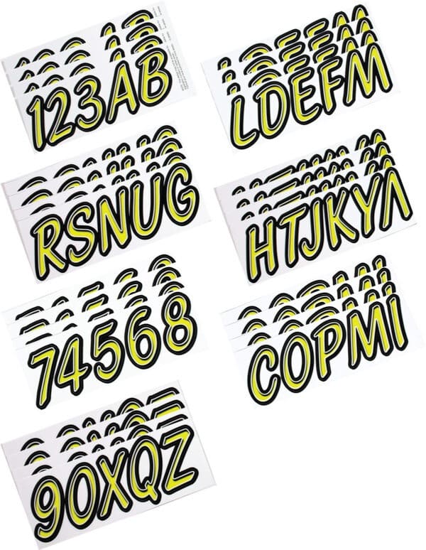 Boat Lettering Lime Yellow/Black 3" Registration Kit