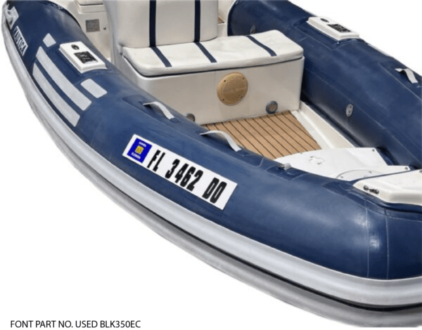 Registration Sticker Plates (2) for Inflatable Dinghy, Boat or Tender Two Sided Tape application w/ Registration Letters & Numbers Applied