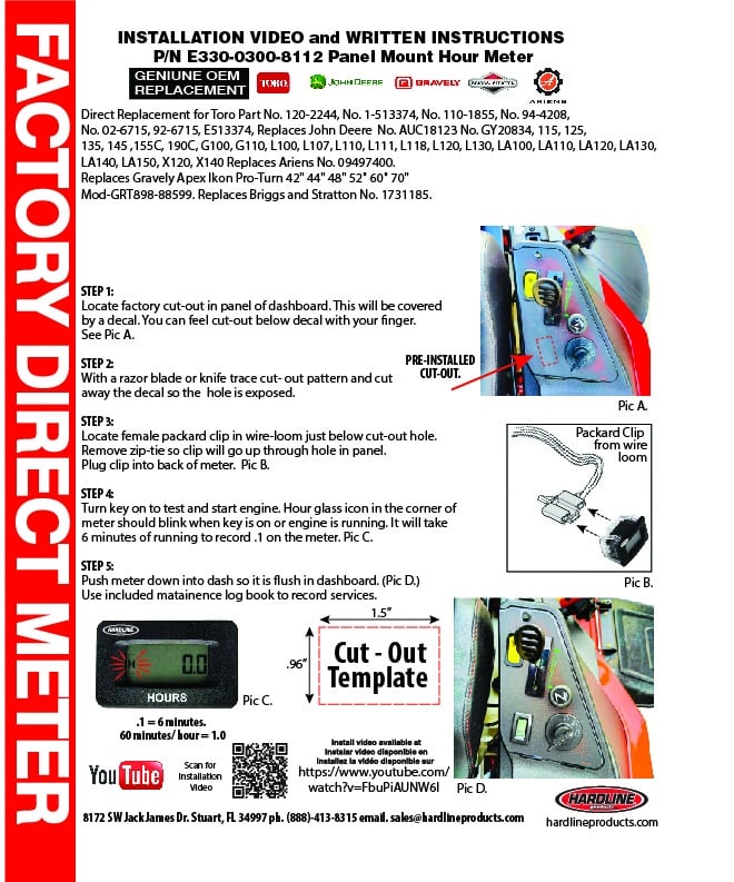 Toro Hour Meter also fits John Deere, Ariens, Briggs and Stratton. Digital Hour Meter