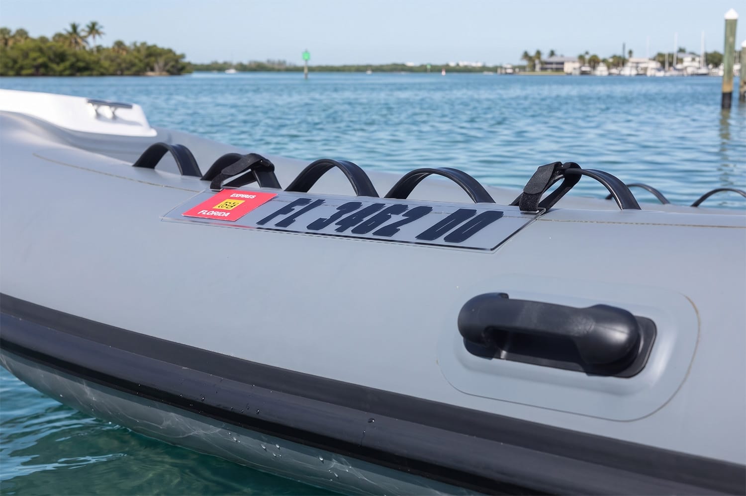 Clear Acrylic Registration Sticker Plate for Inflatable Dinghy, Boat or Tender with Velcro Straps w/ Registration Letters & Numbers Pre-Spaced on Application Tape