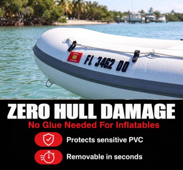 Clear Acrylic Registration Plate Kit for Inflatable Dinghies & Tenders (Includes Pre-Spaced Decals & Velcro Straps)