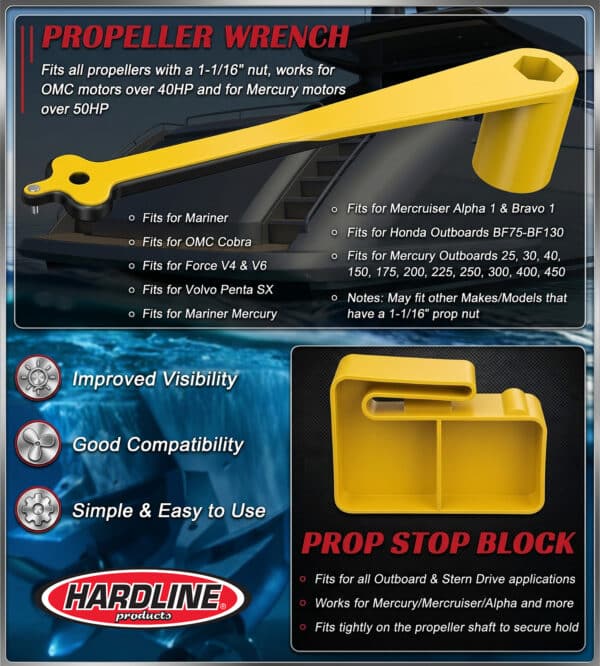Hardline Products® Ultimate Propeller Protection & Change Kit – Includes Heavy-Duty Prop Bag, 1-1/16″ Polymer Wrench, and Safety Stop Block